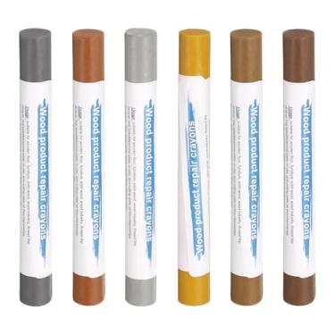 Imagem de HARFINGTON Bastões de enchimento de madeira, 6 cores, cera de madeira, retoque de móveis, gizes de cera para reparo de móveis cinza espacial, cinza ferro, carvalho amarelo, amarelo claro, marrom
