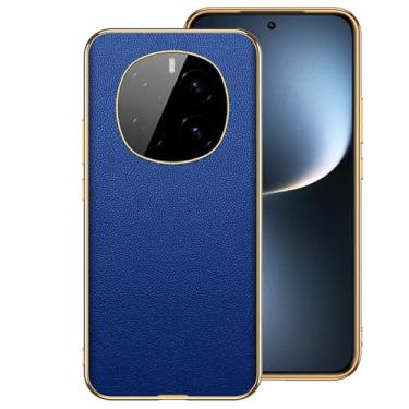 Imagem de POYUFRG Capa de couro genuíno para Honor Magic 7 Pro/7, capa de telefone com textura de lichia de luxo revestida com tudo incluído, capa fina, azul, 7 Pro