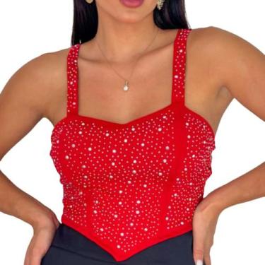 Imagem de Blusa Cropped Detalhe Lindo Brilho Pedraria Alcinha Bojo - NoBrand, Ve