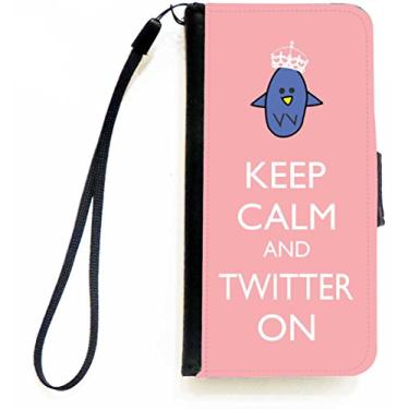 Imagem de Rikki Knight Keep Calm and Twitter on Light Pink Color Flip Wallet Case com aba magnética para Apple iPhone 5c