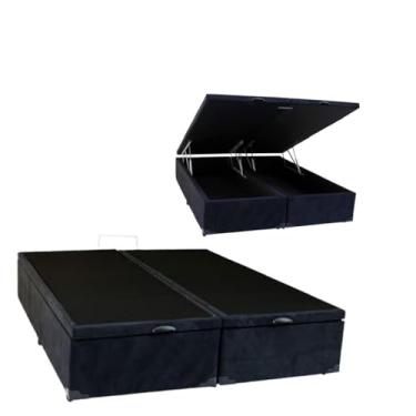 Imagem de Cama Baú Queen Size Bipartido Suede Blindado Reforçado Diversas Cores (Preto)