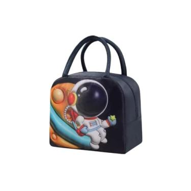 Imagem de Bolsa Térmica Lancheira Marmiteira Reutilizável Academia Trabalho Escola Passeio Fitness Portátil Masculina Feminina Infantil Com Alça E Ziper (ASTRONAUTA)