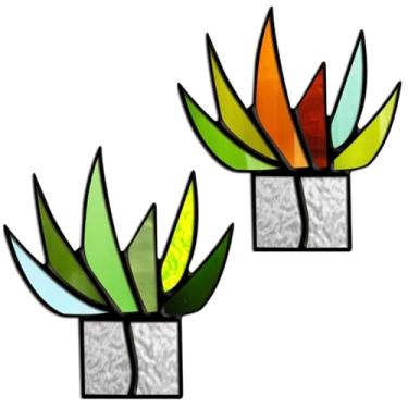 Imagem de Conjunto de 2 peças de decoração de vidro de cacto para plantas suculentas, cactos, coletor de sol, mesa, prateleira, janela, decoração de Natal, amantes de plantas (não inclui os vasos), estilo A