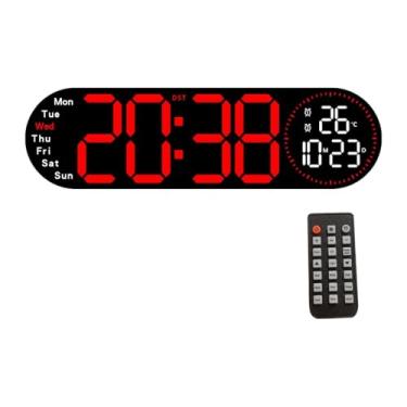 Imagem de IEUDNS Relógio de parede digital Timer de decoração de casa de alarme duplo com controle remoto Relógio de desktop LED para quarto cozinha interna da sala de, Vermelho