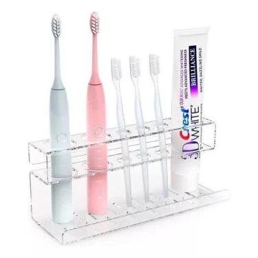 Imagem de Suporte Porta Escova De Dente Creme Dental Banheiro Cor Cristal - loja