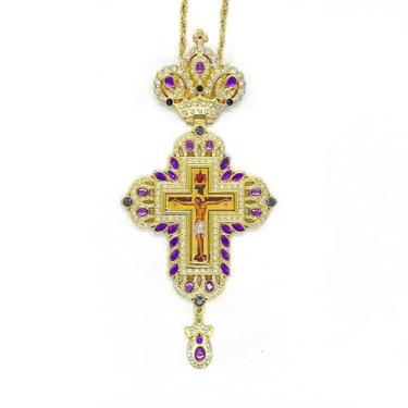 Imagem de RZRHMUHN Pingente de cruz ortodoxa, colar de cruz ortodoxa, crucifixo de Jesus religioso, igrejas, casamentos, funerais, 19 cm x 9 cm (roxo)