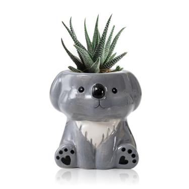 Imagem de DIYOMR Vaso de animais fofos, mini vaso de flores suculentas em forma de animal de cerâmica com suporte de plantas de ar interno, plantador de cacto decorativo liso e brilhante - plantas não incluídas