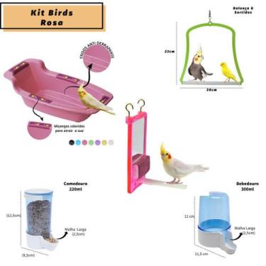 Imagem de Kit Birds - 1 Comedouro 220ml+1 Bebedouro 300ml+1 Bica Bica+1 Banheira