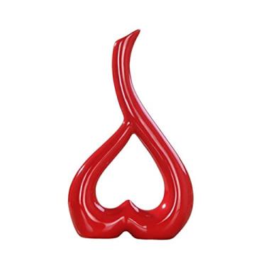 Imagem de Vaso Vaso de flores doméstico cor sólida em forma de coração vaso de cerâmica decoração sala de estar decorações de escritório Vaso de flores(Red)