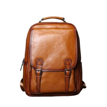 Imagem de Mochila masculina de couro de vaca fashion bolsa de computador casual bolsa de viagem adequada para laptop de 16 polegadas(Retro brown)
