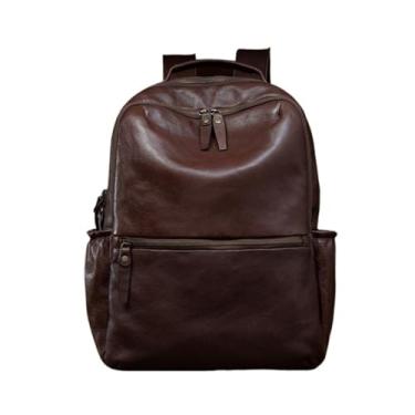 Imagem de Mochila masculina de couro para viagem ao ar livre, mochila vintage de grande capacidade para homens, mochila de couro para laptop de 15,6 polegadas(Coffee)