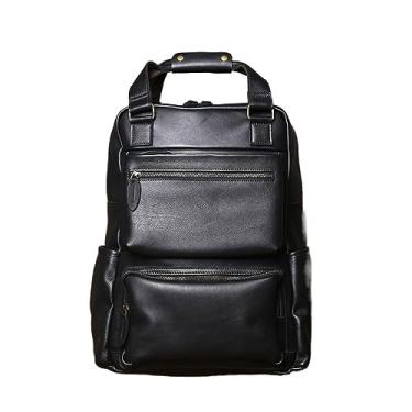 Imagem de Mochila de couro vintage de grande capacidade para homens Bolsa de viagem de negócios de couro genuíno para homens(Black)