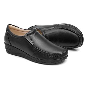 Imagem de Sapato Feminino Confort Couro Forrada Sola Anabela 80 (Preto, BR, Adulto, Numérico, 39)