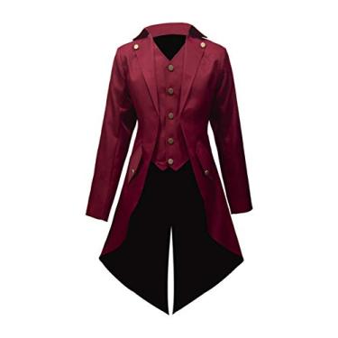 Imagem de Crubelon Jaqueta masculina vintage Steampunk gótica vitoriana uniforme, Vermelho, XXG