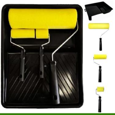 Imagem de Kit para pintura compel com 3 rolinhos pop espuma e 1 bandeja para par
