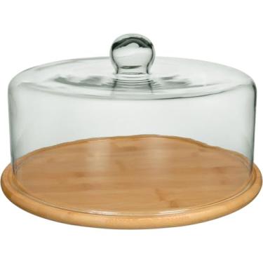 Imagem de PRATO BOLO REDONDO HOME&CO TAMPA VIDRO BAMBU 19x33x33cm