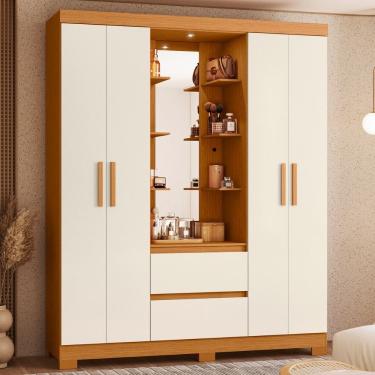 Imagem de Guarda Roupa Solteiro com LED, Espelhos e Pés 4 Portas 2 Gavetas Olimpia Albatroz