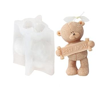 Imagem de Xidmold Molde de vela de urso com slogan 3D, molde de silicone para fondant, chocolate, decoração de bolo, sabonete, gesso, arte de resina, aniversário, dia das mães, dia dos pais (Melhor mãe)