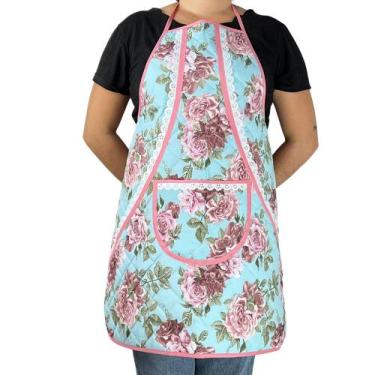 Imagem de Avental De Cozinha Grande Floral Azul - Recanto da Costura