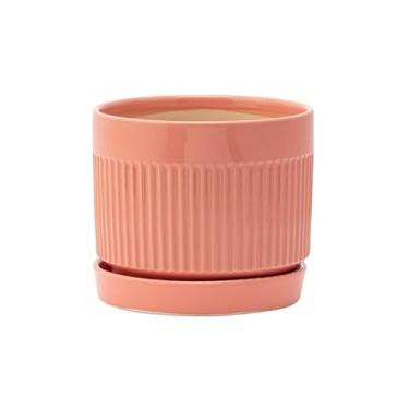 Imagem de Napco Imports Vaso de flores de plantas suculentas para ambientes internos e externos, com pires, 12 cm de cerâmica, laranja, nervurado