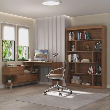 Imagem de Kit 2 Peças com Escrivaninha em L Retrô 136x120cm e Estante 120cm para Livros 4 Prateleiras