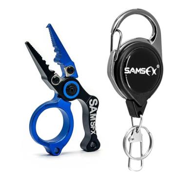 Imagem de SAMSFX Alicate de pesca de 8,4 cm para água salgada, alicate de pesca de aço inoxidável com anel dividido, removedor de anzol, cortadores de carboneto de tungstênio, acessórios de pesca para homens