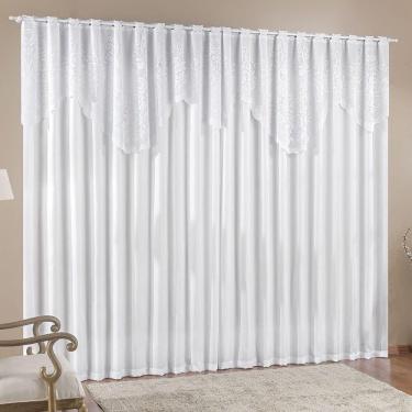 Imagem de Cortina Nicole 4 Metros Branca Tecido Microfibra Com Renda Floral Sala Quarto