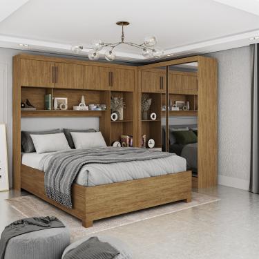 Imagem de Quarto Modulado Casal com Espelho e Cama 6 Portas Belém Premium Carioca Móveis - Cinamomo