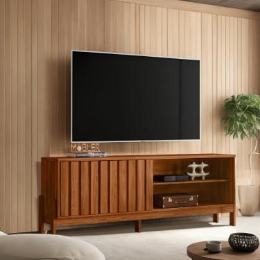 Imagem de Rack Ripado para TV até 75 Polegadas 1 Porta de Correr com Pés New Aurora Mobler - Cinamomo Mel