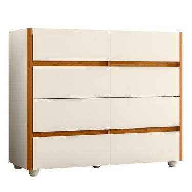 Imagem de Cômoda Aparador 8 Gavetas com Tampo de Vidro - Móveis Albatroz Off White/Cinamomo