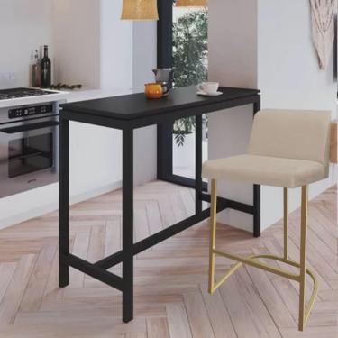 Imagem de Banqueta Com Encosto Noah Luxo Confort Bistrô Cozinha Ferro Dourado Sintético Bege - Ahazzo Móveis