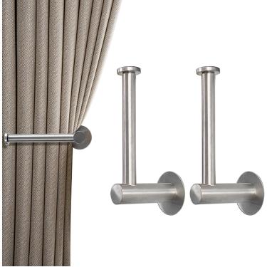 Imagem de Auto adesivo Holdbacks, 2pcs Metal Curtain Tiebacks Holdback de cortina sem cortina de cortina puxar para trás em forma de cortina em forma de cortina