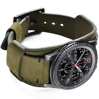 Imagem de Hepsun Compatível com Samsung Galaxy Watch de 42 mm/Active 40 mm/Active 2/Gear S2 Classic/Gear Sport/Fossil Q Gazer/Ticwatch 2/Garmin Vivoactive 3 20 mm Pulseira de couro genuíno (verde militar)