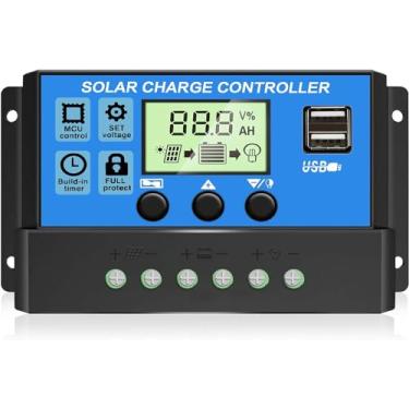 Imagem de [Atualizado] Controlador de carga solar de 30 A, regulador de painel solar de 12 V/24 V com visor LCD ajustável, configuração de temporizador de porta USB dupla, parâmetro automático PWM