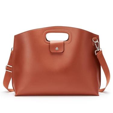 Imagem de KALIDI Bolsa mensageiro fina para laptop de 16 polegadas de couro vegano, bolsa transversal para notebook de 15,6 polegadas, bolsa de escritório, marrom