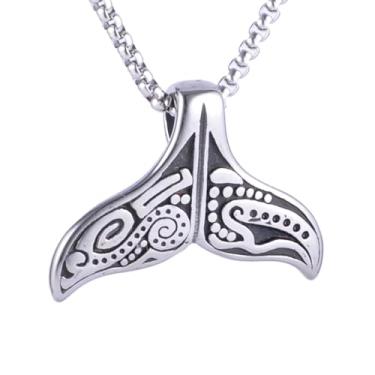 Imagem de Colar com pingente de cauda de peixe animal estilo tribo punk punk masculino e feminino, aço inoxidável 316L, corrente quadrada de pérola de aço inoxidável prata, joia vintage de amuleto, Standard