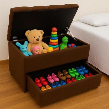 Imagem de Puff Baú Gaveta (sapateiro infantil) 70x50x45cm Na cor Marrom Tecido V