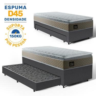 Imagem de Cama Box com Colchão de Espuma D45 Pillow Top Strong One Face + Auxiliar de Espuma Unique Solteiro 88cm