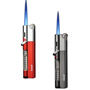 Imagem de Conjunto de 2 isqueiros de butano, à prova de vento e reutilizáveis, com chama ajustável, ideal para fogueiras, grelhas e uso diário para homens e entusiastas ao ar livre (gás não incluído)