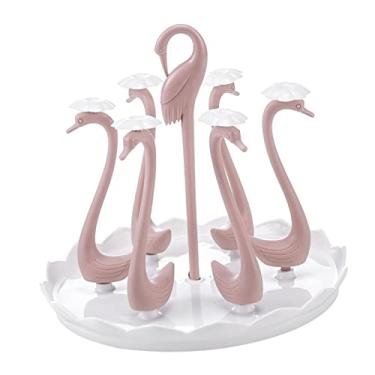 Imagem de Porta de Xícara Rotativa de Cisne Criativo - Rack Drenagem Plástico para óculos - Suporte Copo água à Prova Poeira Bandeja Armazenamento Elegante para Cozinha (Pink 6 cabeças)