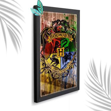 Imagem de Quadro Decorativo Escola Hogwarts Madeiro + Vidro 33x25 Sala