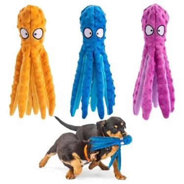 Imagem de Alphatool Brinquedos de cachorro Squeaky – 3 peças de pelúcia macia para mastigar filhotes de cachorro para mantê-los ocupados, polvo sem enchimento, essenciais interativos para dentição pequenos e