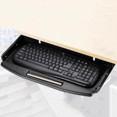 Imagem de Bandeja de teclado plataforma puxar para teclado e mouse suporte de gaveta retrátil extensor de mesa para digitação, gaveta ergonômica de computador com mouse pad giratório (cor: preto, tamanho: sem