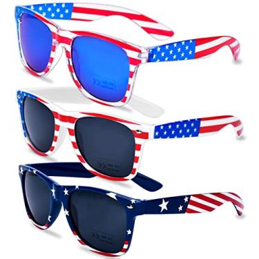 Imagem de Donse 3 pares de óculos de sol com bandeira americana, decorações de 4 de julho, óculos de sol para mulheres, homens, adolescentes, lembrancinhas patrióticas, artigos de lembrancinhas de festa do Dia