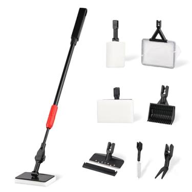 Imagem de Ferramentas de limpeza de aquário 7 em 1 - kit de limpeza de aquário com raspador de algas, esfregão, cabo longo telescópico ajustável, rede de peixes, ancinho de cascalho, garfo e escova - aquário de