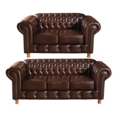 Imagem de Conjunto Sofás 2 e 3 Lugares Chesterfield Luís XV Vintage Retrô Capito