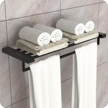 Imagem de Toalheiro Hotel de Parede Porta Toalha Duplo Preto Master