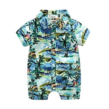 Imagem de Macacão infantil MHSH para meninos recém-nascidos, manga curta, estampa de verão, com botões, poliéster, casual, havaiano, camiseta, macaquinho, Azul, 12-18 Months