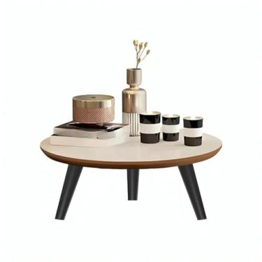 Imagem de Mesa De Centro 45cm Redonda Com Pés Palito Retro Decoração Sala De Estar(Off-Freijó/Preto)