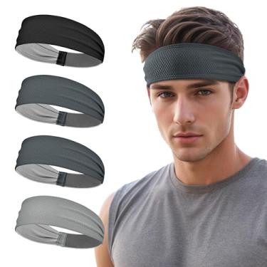 Imagem de Sukeen Bandanas esportivas masculinas, pacote com 4, faixas de suor com absorção de umidade, antiderrapantes, faixa de transpiração elástica respirável, faixa de corrida para ioga, tênis, ginástica